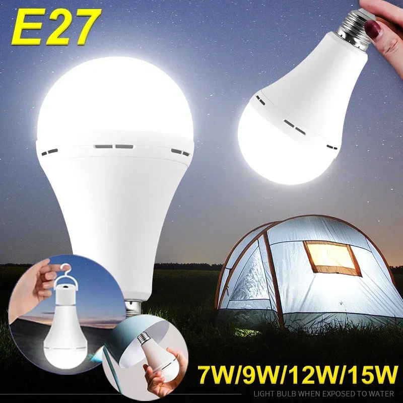 Power Outage Light - ไฟแคมป์ปิ้ง LED 7-15W ความสว่างสูง หลอดไฟฉุกเฉินแบบชาร์จไฟได้ กันน้ำ